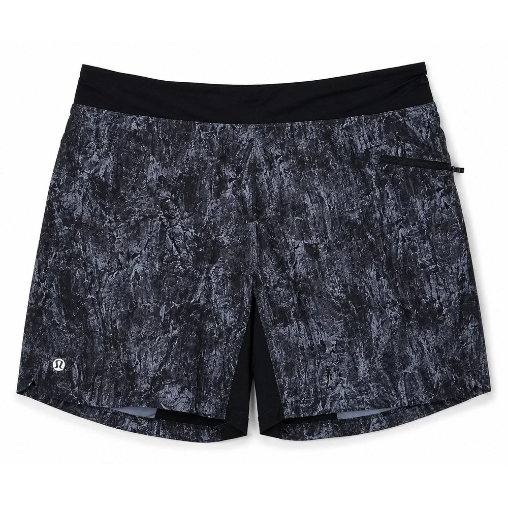 Lululemon Men's Gray Black Abstract Print Lined Running Shorts Zip Pocket 22